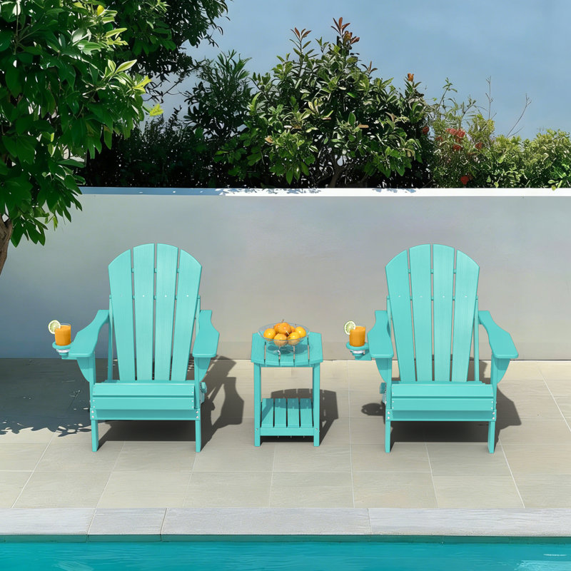 Outdoor Foldable Adirondack Chair Set HDPE Fire Pit Chair Weather Resistant, Lake Blue