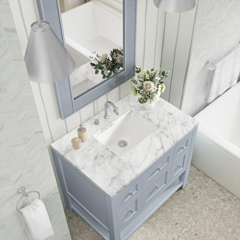 Breckenridge 36'' W Single Vanity, Serenity Blue, Carrara White, 8" Widespread