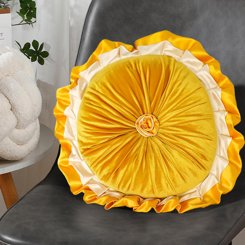 Ruffled Velvet Reversible Throw Pillow, Yellow, 18.3"H x 18.3"W