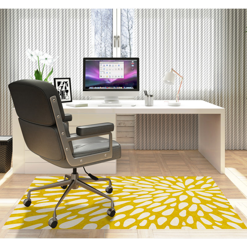 Tapis de chaise rectangulaire à poils courts Brenton, H 48 po x l 72 po, Moutarde / beige