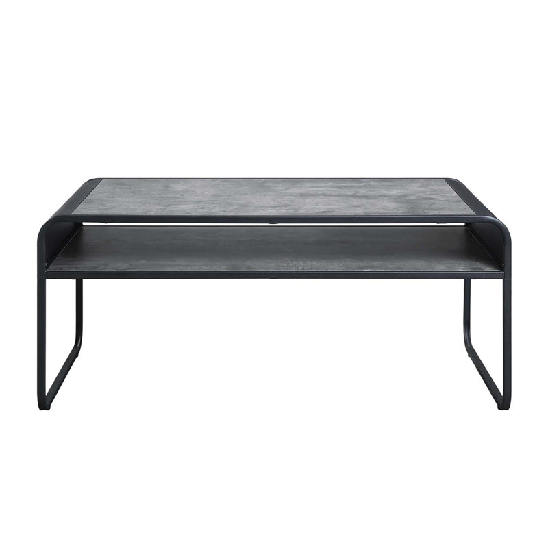 Table basse à structure en métal avec tablette ouverte, gris béton et noir