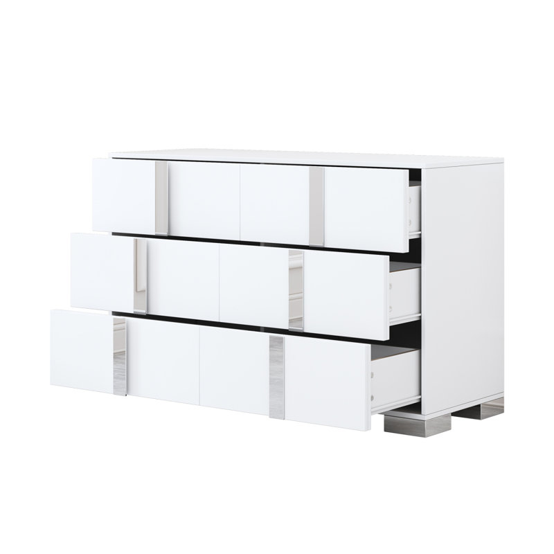 Commode 6 tiroirs avec armoire à miroir pour chambre à coucher, Blanc