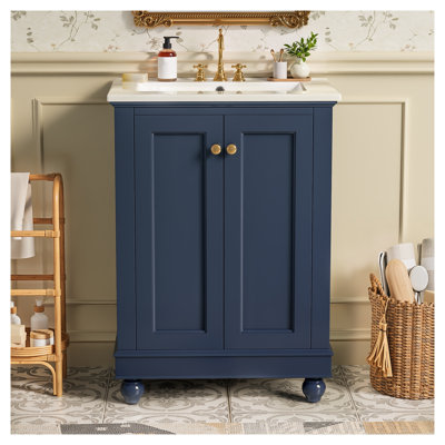 24 in. Modern Bathroom Vanity with Ceramic Top, Blue Painted Finish, Solid Wood and MDF Base