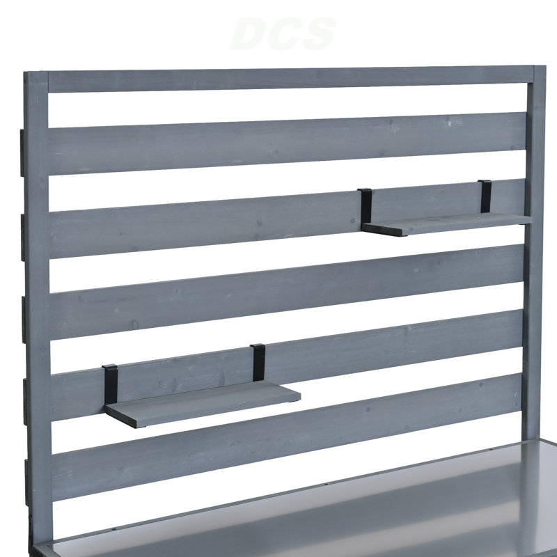 Grand chariot de cuisine en bois massif pour îlot de cuisine 64,9 po H 64 po, table de préparation au barbecue, banc de rempotage avec plateau en acier inoxydable, 3 tablettes mobiles et 2 tiroirs, gris, îlot de cuisine