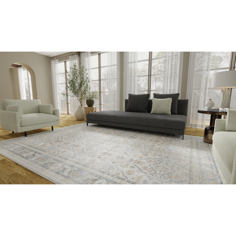 Tapis bleu délavé à la machine Whitley, Rectangulaire 8 pi x 10 pi