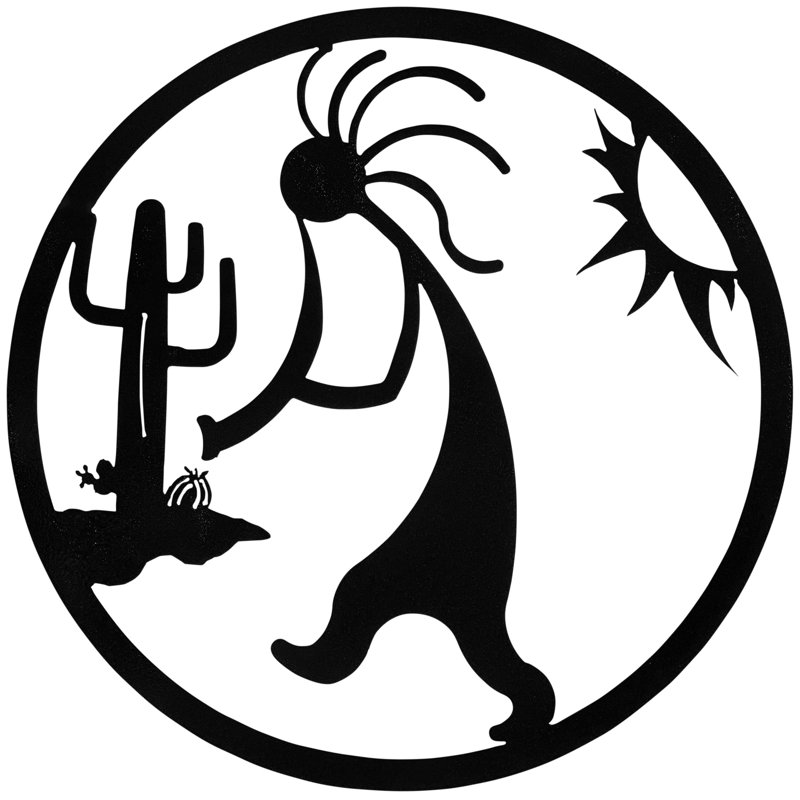 «Freibee Market», art moderne de cercle Kokopelli dans le sud-ouest en acier, Noir martelé