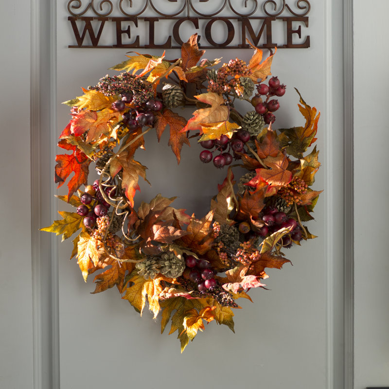 Autumn Maple and Berry Artificial Wreath with Pinecones