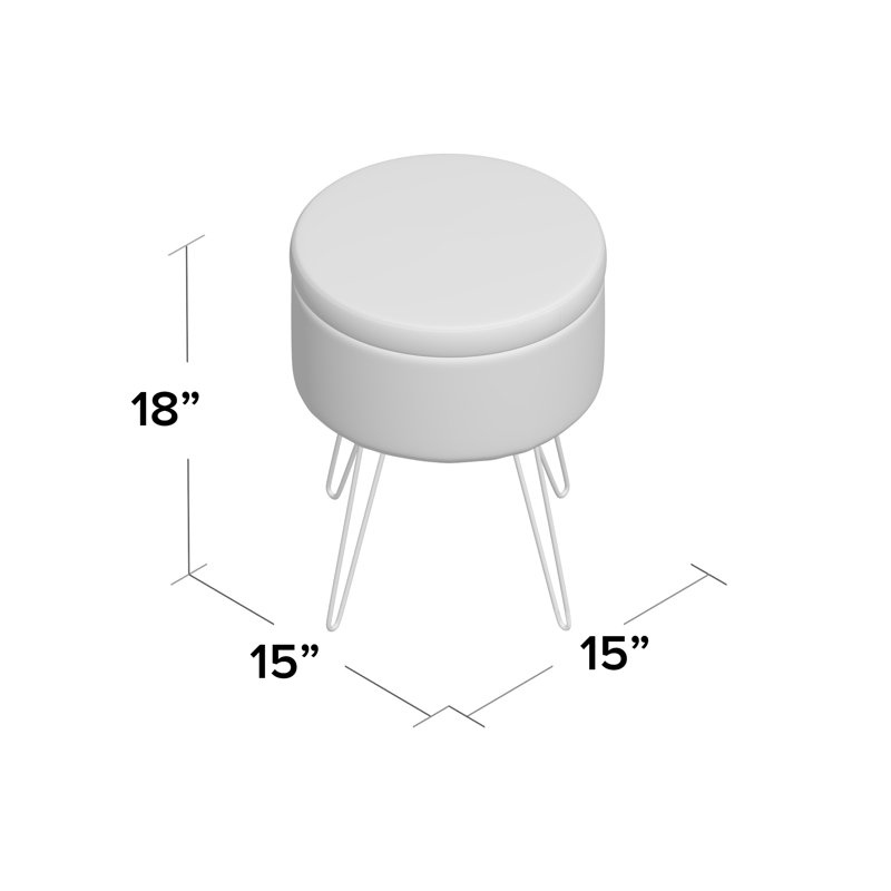 Repose-pieds rond en velours avec rangement 15 po Wolfeboro, Gris clair