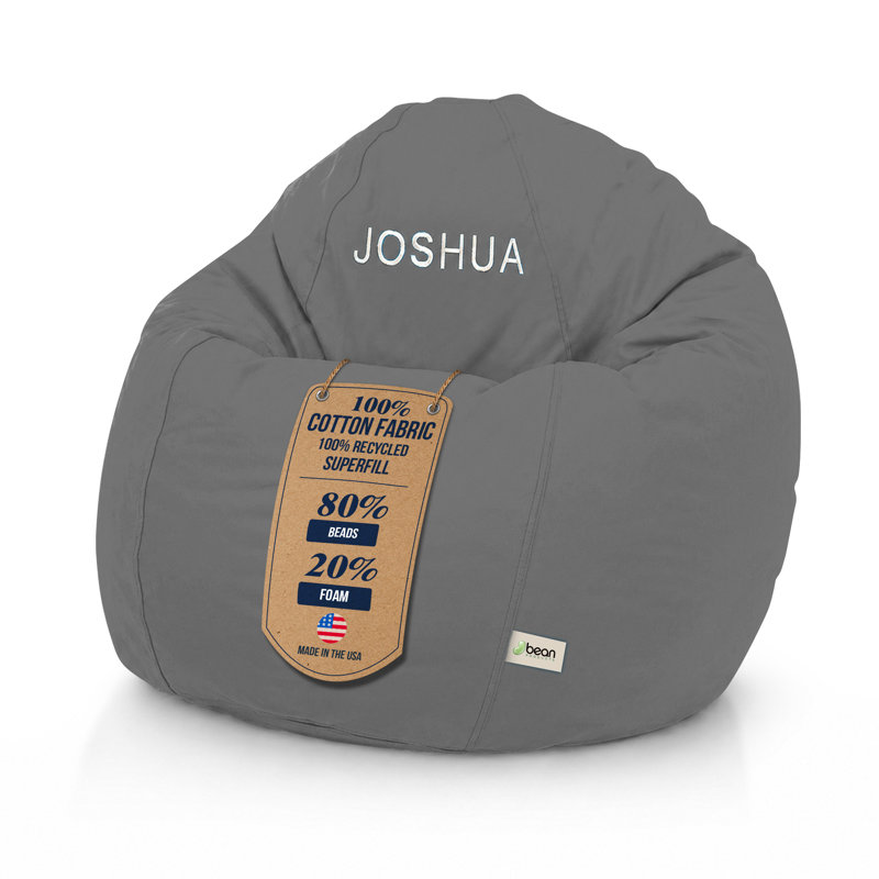 Fauteuil à billes monogramme en coton | Rempli de billes de polystyrène et de mousse CertiPUR | Parfait pour les adolescents et les adultes