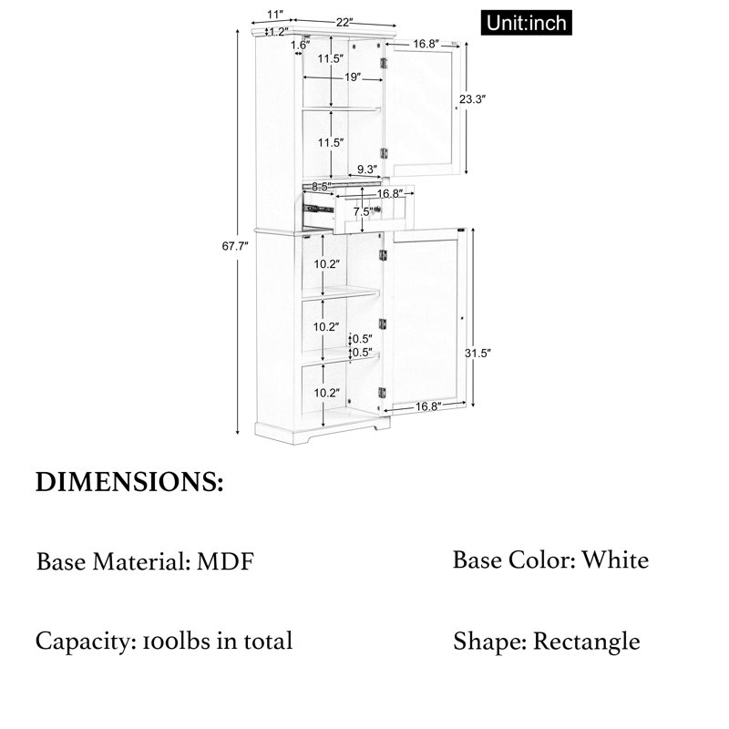 Grande armoire de rangement avec tiroir et tablette réglable, Blanc