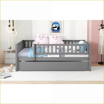 Full Size Solid Pine &amp; Plywood Daybed with Trundle – No Box Spring Needed, Gray for Guest Rooms
