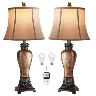 Ensemble de lampes de table rétro avec 2 lampes et 1 wattmètre, abat-jour en imitation de soie luxueuse et durable, 3 options de température de couleur (2700K / 4000K / 5000K) écoénergétiques incluses, parfaites pour tout style de décoration intér