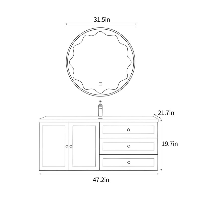 Armoire de salle de bain simple de style français., H 19,7 po x l 47,2 po x P 21,7 po, Blanc