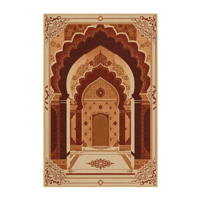 Machine Washable Pauleth Ornate Traditional Oriental Rug in Brown – LightBrown Binding