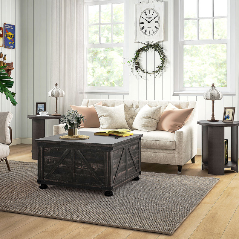 Coffee Table with Flip Top Hidden Storage, Square Center Table, Brown