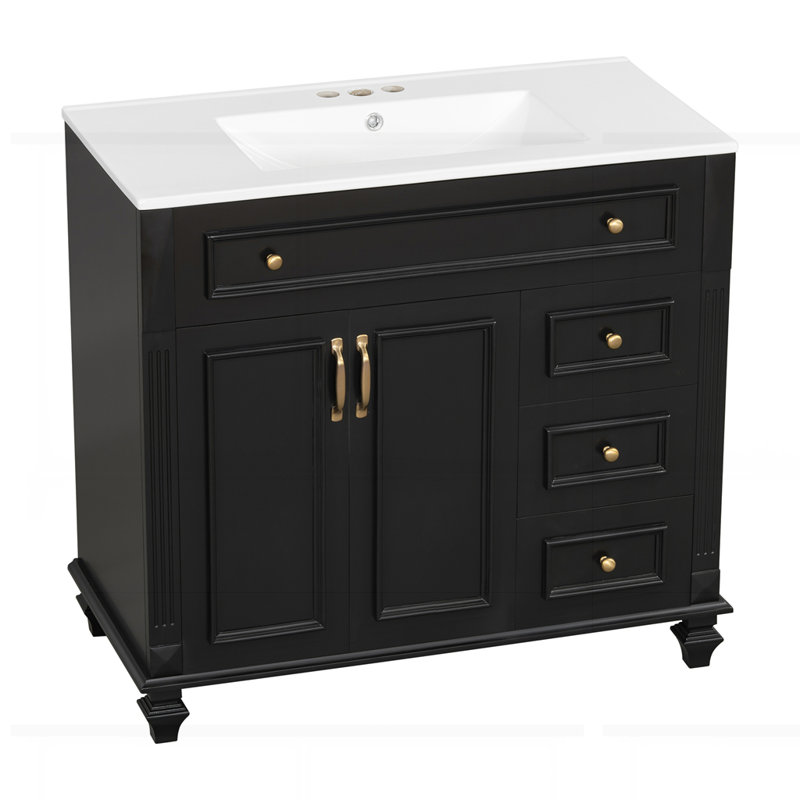 Meuble-lavabo 36 po avec lavabo, Noir, Doré