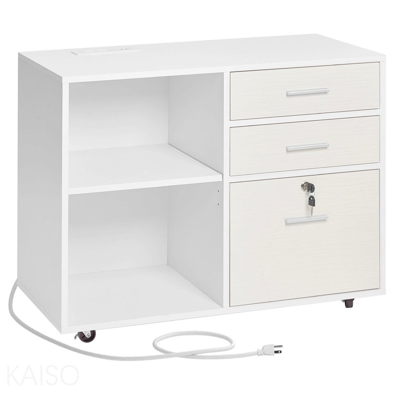 Classeur mobile 3 tiroirs en bois avec bande de lumière blanche