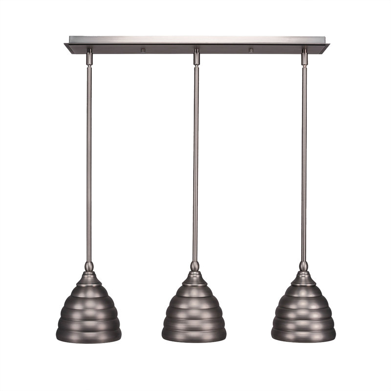 Luminaire suspendu linéaire à 3 lumières avec abat-jour en métal 6 po Beehive, Nickel brossé