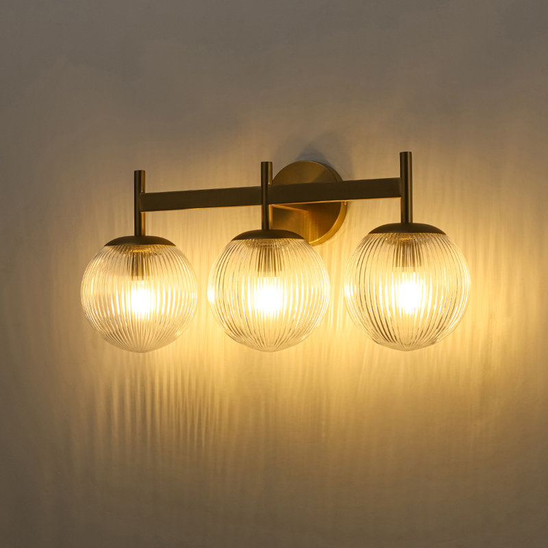 Contemporary Glam 3-Light Dew Fluted Glass Linear Armed Vanity Light, 10.6" H x 21.9" W x 7.1" D, 3 Lights