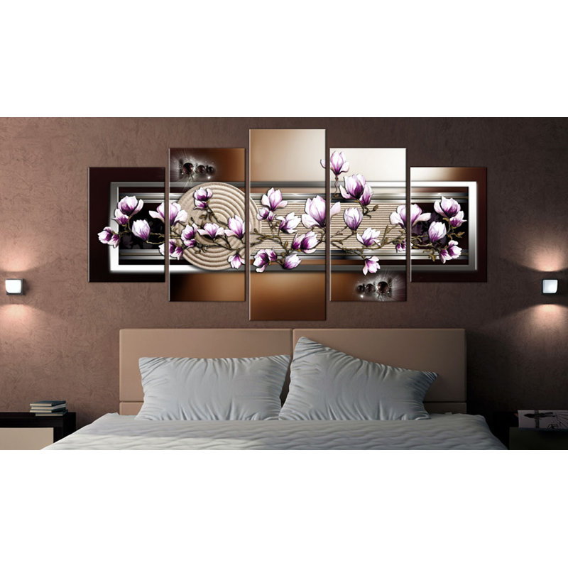 Jardin zen et magnolia - 5 pièces, impression sur toile tendue, H 39,4 po x l 78,7 po