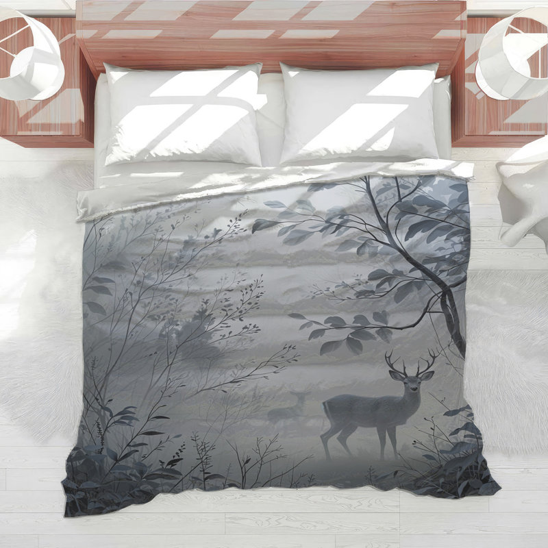 Misty Forest With Deer Comforter, Twin