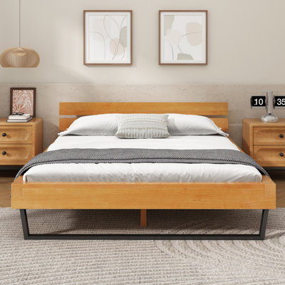 PINE WOOD BED FRAME QUEEN SIZE,NATURAL & BLACK COLOR