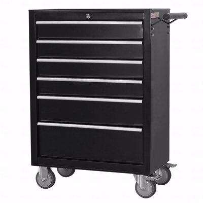 Armoire à outils à 6 tiroirs, coffre à outils en métal de grande capacité avec roulettes et verrouillable, chariot à outils de rangement à roulettes pour garage, entrepôt, atelier (catégorie armoire à outils), roulant