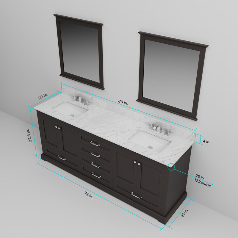 Dukes 80" Double Bathroom Vanity Set, Espresso, White Carrara Marble
