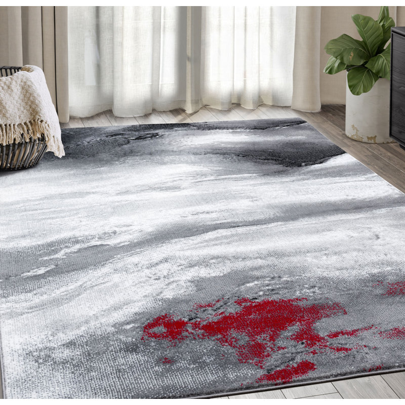 Tapis contemporain gris et rouge Vallie ART240B, Rectangle 3 pi x 4 pi
