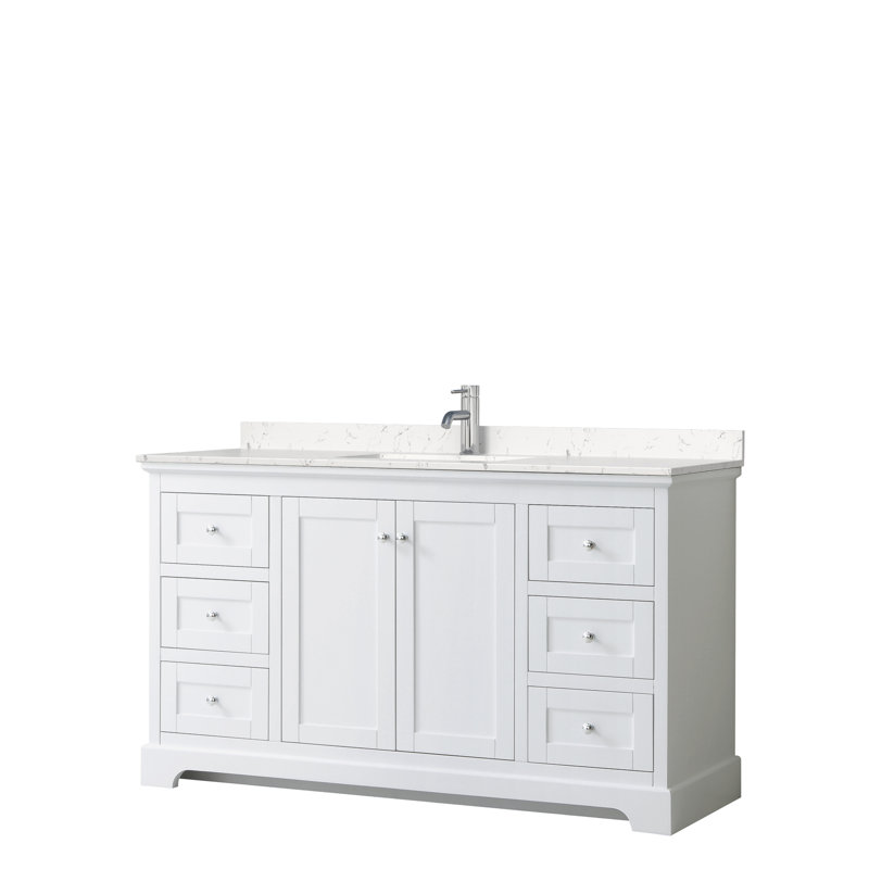 Ensemble de meuble-lavabo simple 60 po Avery, Marbre de culture de Carrare veiné clair, Blanc, Chrome poli