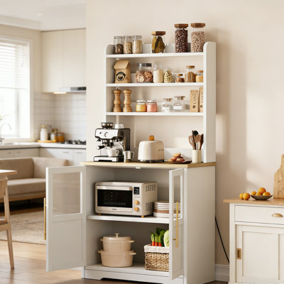 Étagère de boulanger de ferme 63 po avec station de charge, armoire à café en bois avec rangement en verre 63 po