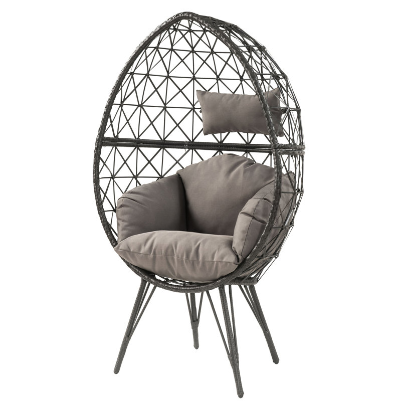 Chaise longue d'extérieur élégante avec siège rembourré - Coussin de patio confortable noir et gris