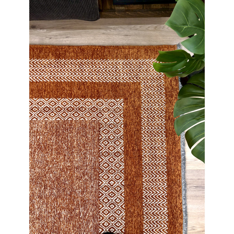 Tapis en coton tissé orange brûlé Alfa Rich Jida, Tapis de couloir 2 pi 6 po x 4 pi 9 po