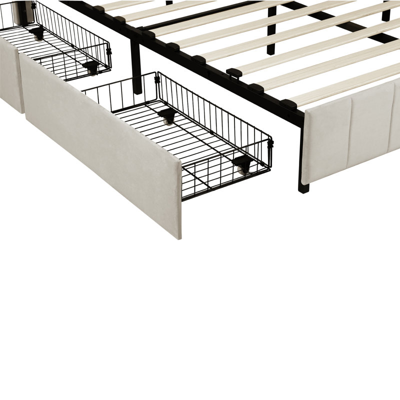 Andros Upholstered Double (4'6) Bed Frame, Beige