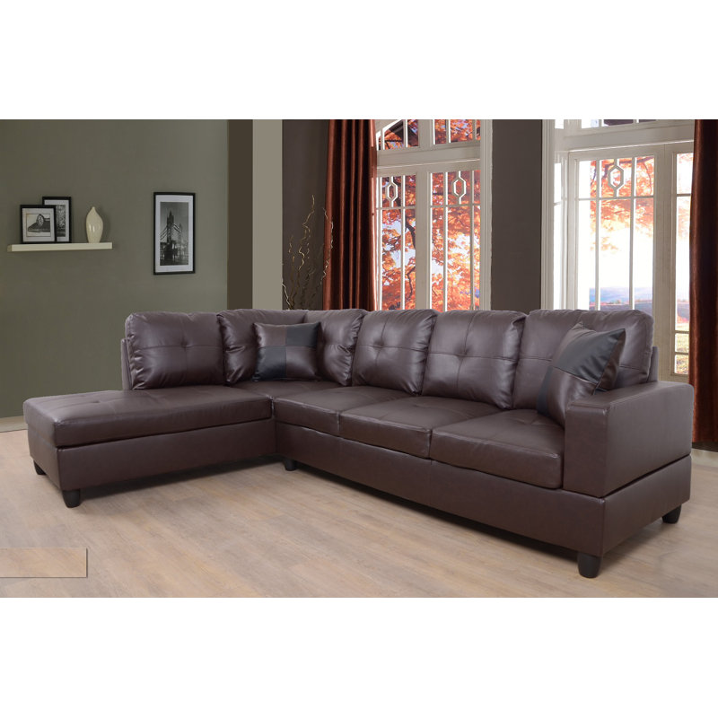 Canapé et méridienne en similicuir de 103,5 po de largeur Mavretta, Similicuir noir, Faisant face à la gauche