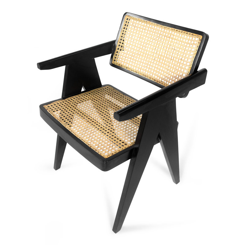 Chaise en teck teinté et rotin naturel, Noir