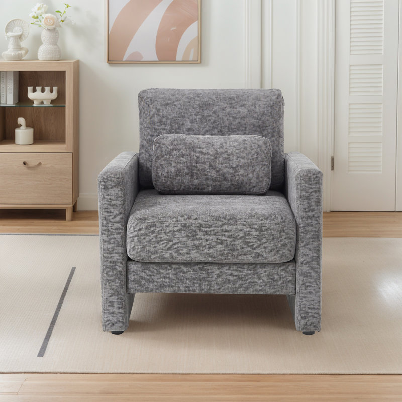 Chaise d'appoint moderne, fauteuil rembourré en chenille, Gris