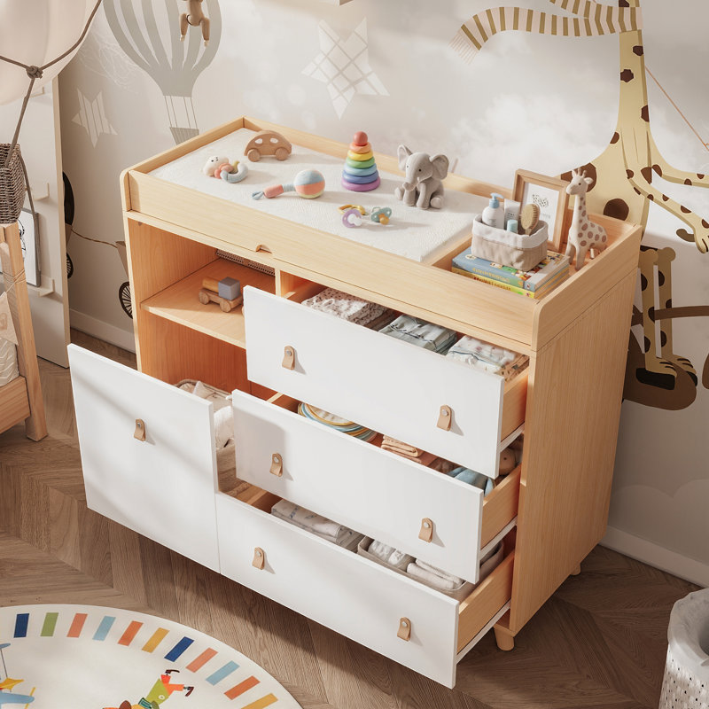Commode à langer moderne avec rangement solide, Brun