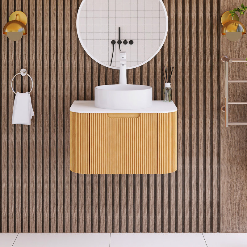 24 po Ensemble de meuble-lavabo mural avec comptoir en marbre d'ingénierie W, Brun
