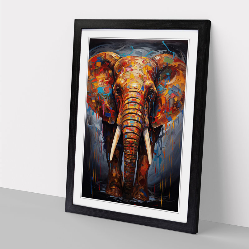 Elephant Modern - Single Picture Frame Print on Wood, 46cm H x 34cm W, Black Framed