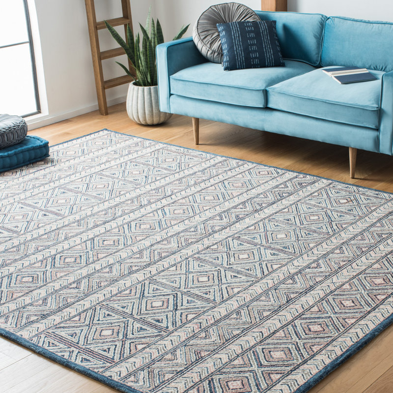 Diep Hand Tufted Wool And Cotton With Latex Geometric Rug, Square 5'
