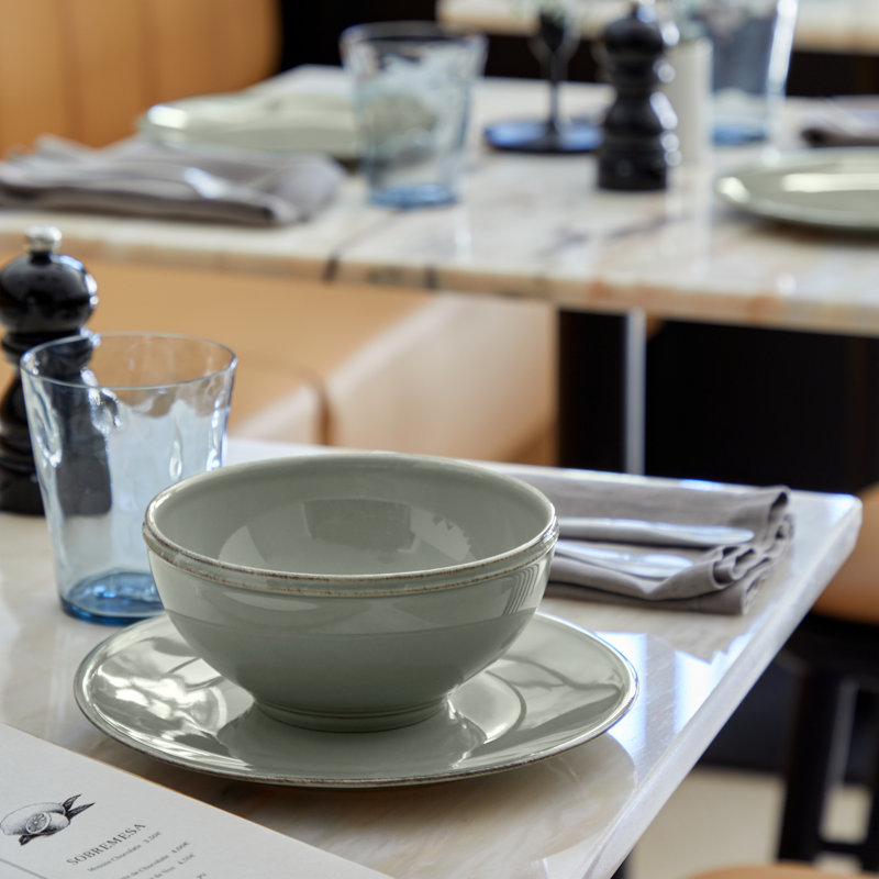 Sage Green Hand-Painted Ceramic Salad/Dessert Plate Set
