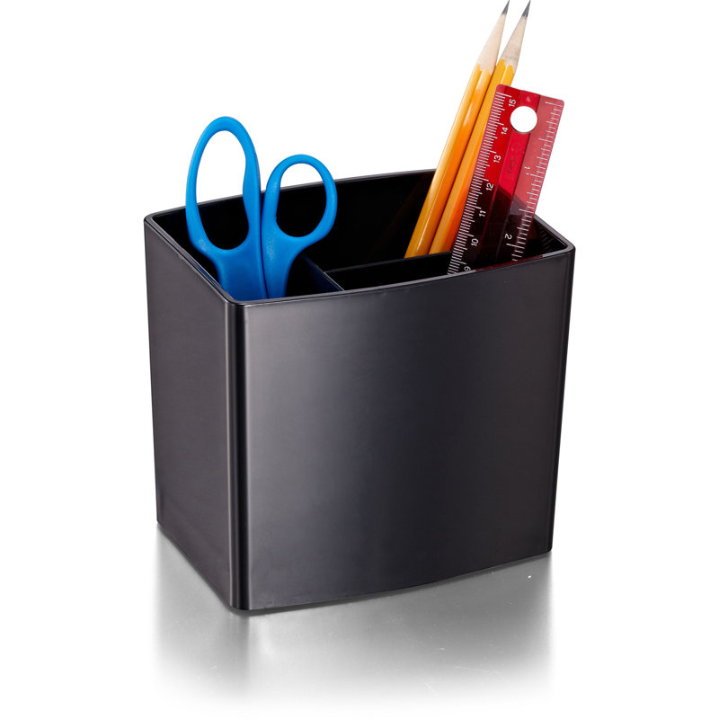 Porte-crayons, large, 3 compartiments, noir