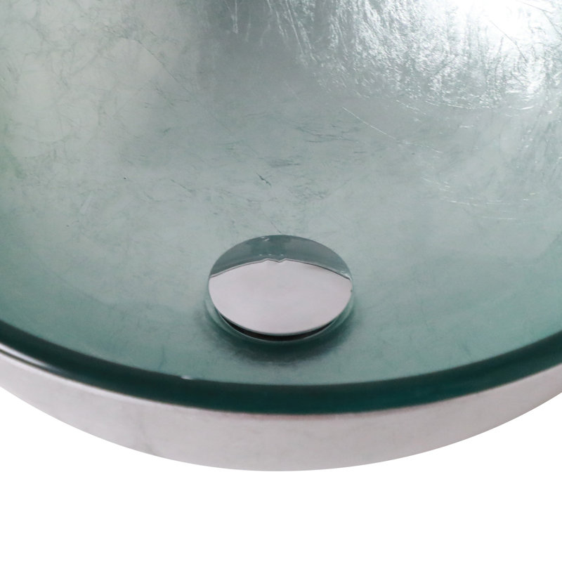 Lavabo de salle de bain vasque en verre trempé avec bonde escamotable, Argent argent