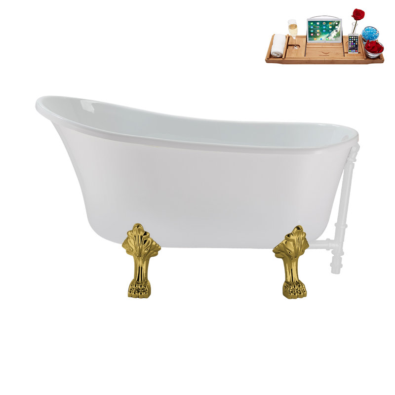 51.2'' x 25.6'' Soaking Acrylic Bathtub, Polished Gold, Glossy White