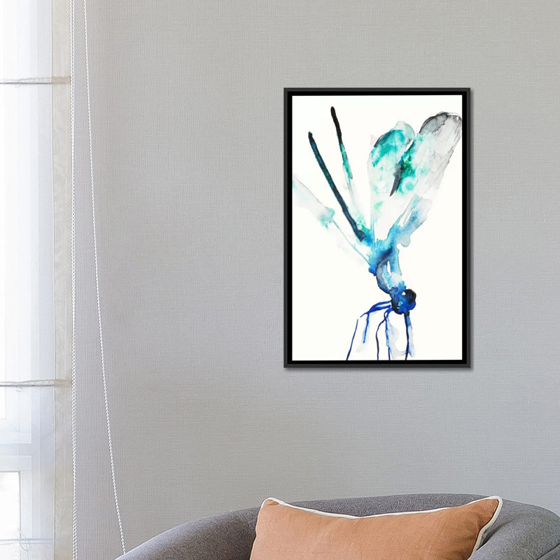 «Blue and Green Dragonfly», reproduction sur toile, H 26 po x l 18 po x P 1,5 po, Toile avec cadre noir, Pas de tapis