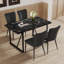 Ensemble de table et de chaises. Ensemble de salle à manger moderne en MDF à motif de marbre noir - 55 po x 31,4 po avec 4 chaises en polyuréthane noir avec un motif à rayures verticales sur le dossier et des pieds en métal noir. Convient pour la cuisine, la salle à manger, etc.