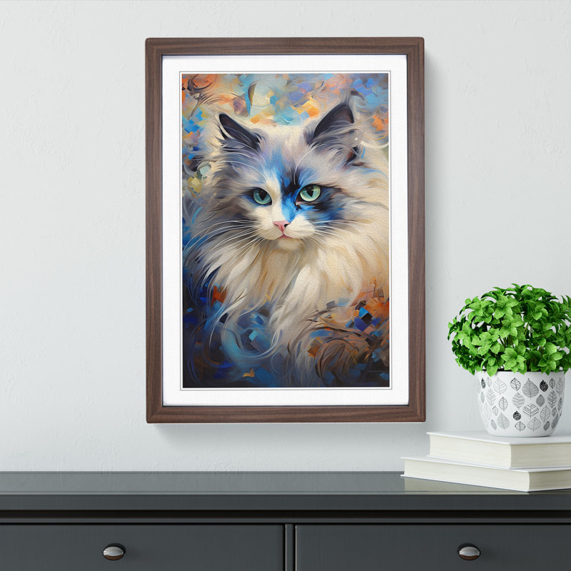 Ragdoll Cat Abstract No.3 - Single Picture Frame Print on Wood, Walnut Framed, 46cm H x 34cm W x 2cm D
