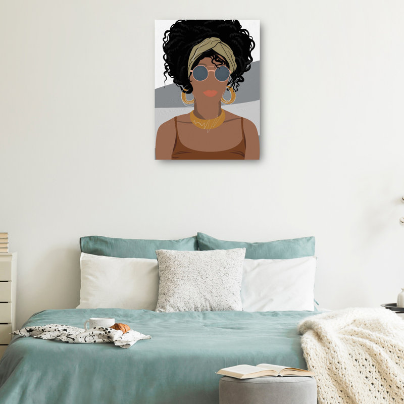 Stylish Portrait Canvas Art Print in Brown and Gold, 24" x 18"