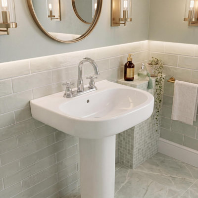 Lavabo sur pied en céramique blanc 22 po x 17 po, lavabo de salle de bain autoportant avec trop-plein et 3 trous (espacé de 4 po), combo rectangulaire moderne pour les toilettes